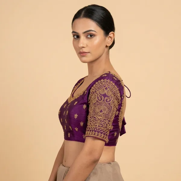 Wine_Silk_Embroidered_Padded_Blouse_For_Women