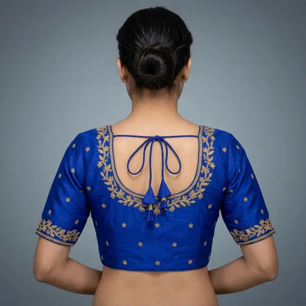 Blue_Silk_Embroidered_Padded_Blouse_For_Women