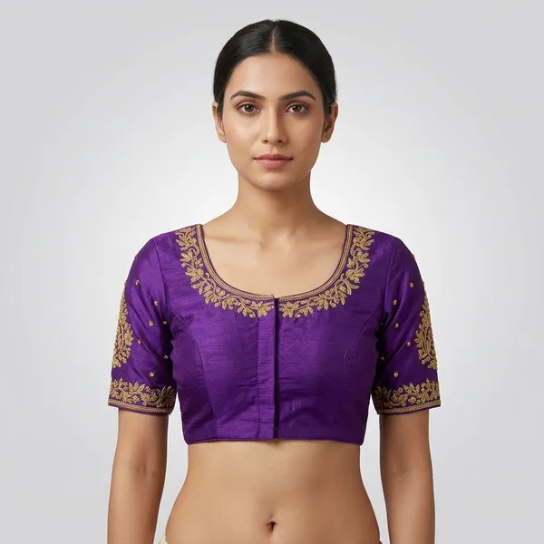 Purple_Silk_Embroidered_Padded_Blouse_For_Women