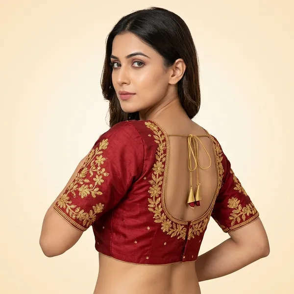 Maroon_Silk_Embroidered_Padded_Blouse_For_Women