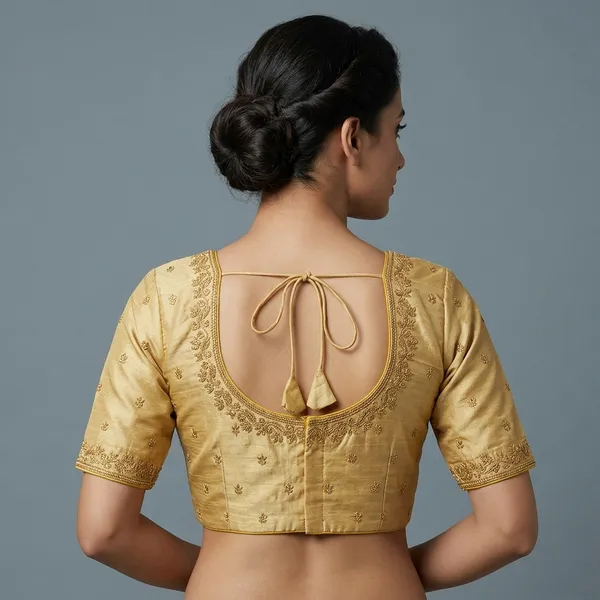 Gold_Silk_Padded_Round_Neck_Blouse_For_Women