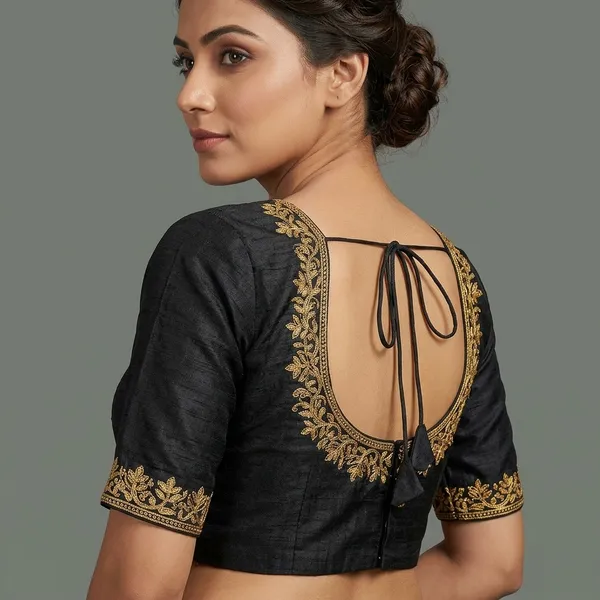 Black_Silk_Padded_Round_Neck_Blouse_For_Women