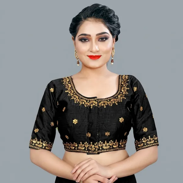 Black_Silk_Embroidered_Padded_Blouse_For_Women