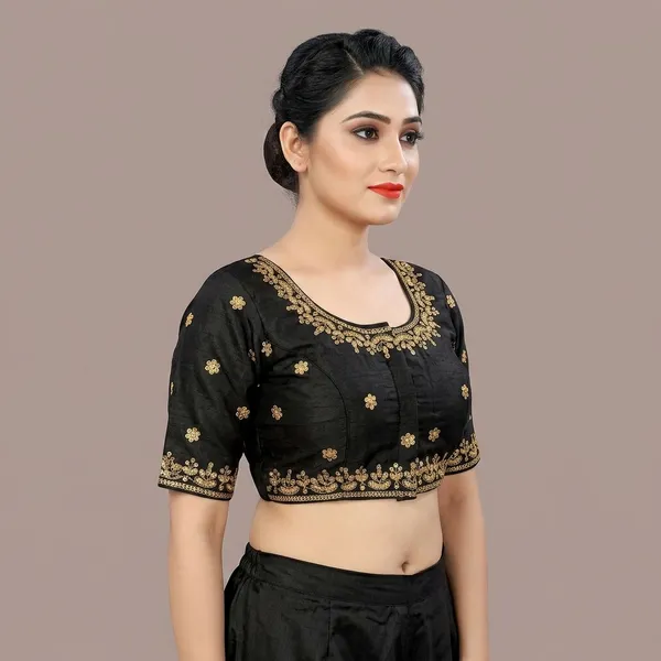 Black_Silk_Embroidered_Padded_Blouse_For_Women
