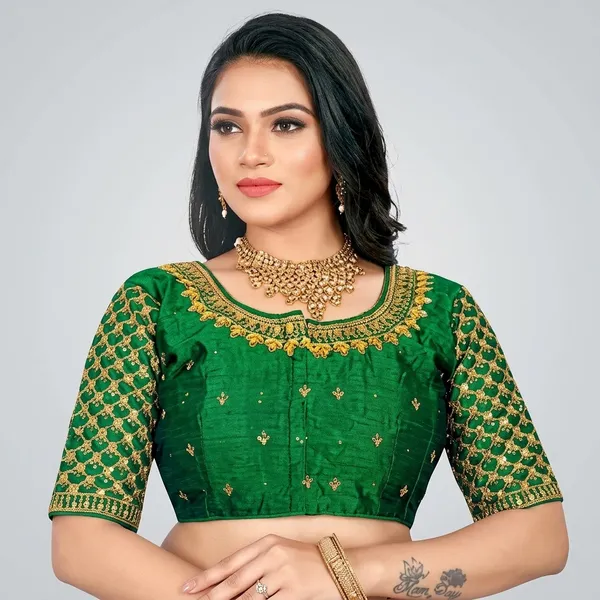 Green_Silk_Embroidered_Padded_Blouse_For_Women