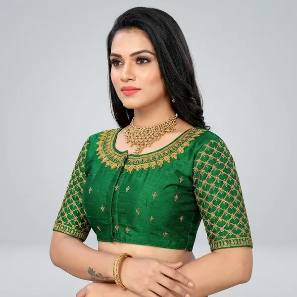 Green_Silk_Embroidered_Padded_Blouse_For_Women
