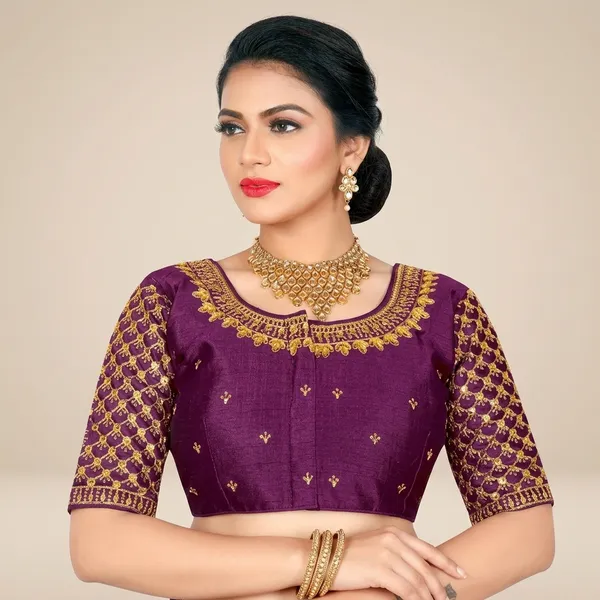 Purple_Silk_Embroidered_Padded_Blouse_For_Women