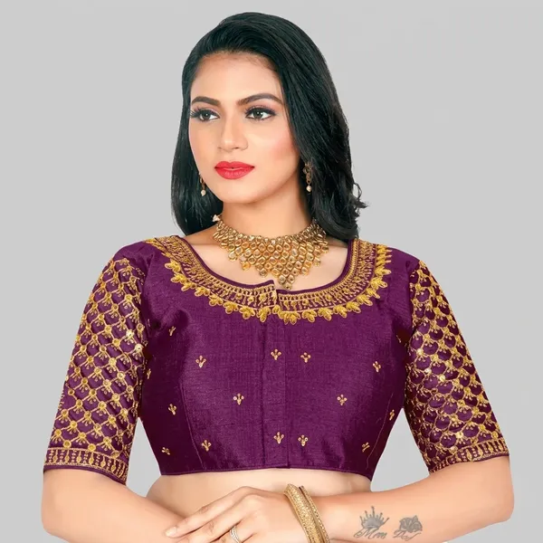 Purple_Silk_Embroidered_Padded_Blouse_For_Women