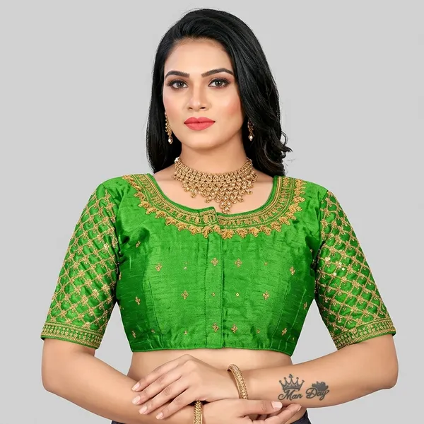 Green_Silk_Embroidered_Padded_Blouse_For_Women