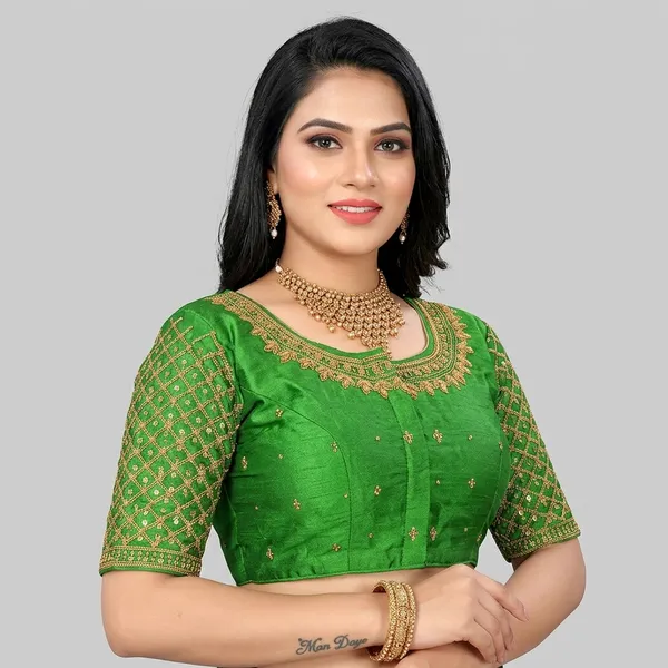 Green_Silk_Embroidered_Padded_Blouse_For_Women