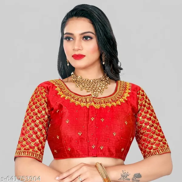 Red_Silk_Embroidered_Padded_Blouse_For_Women