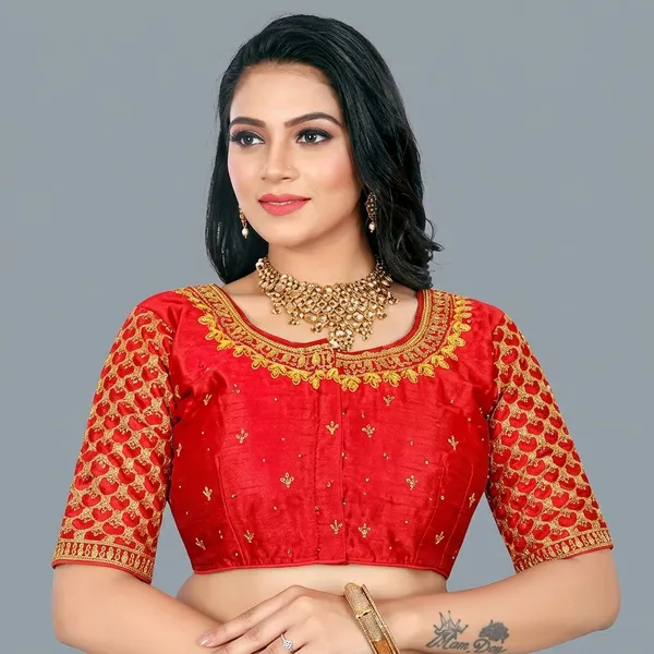 Red_Silk_Embroidered_Padded_Blouse_For_Women