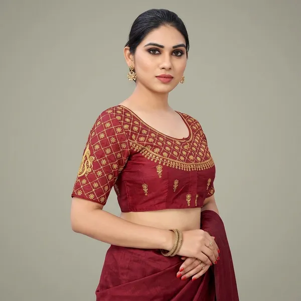 Maroon_Silk_Embroidered_Padded_Blouse_For_Women
