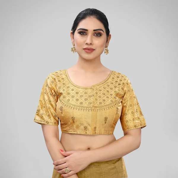 Gold_Silk_Embroidered_Round_Neck_Blouse_For_Women