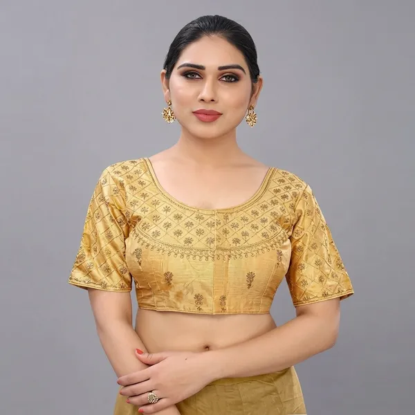 Gold_Silk_Embroidered_Round_Neck_Blouse_For_Women