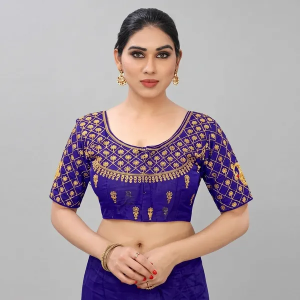 Blue_Silk_Embroidered_Padded_Blouse_For_Women