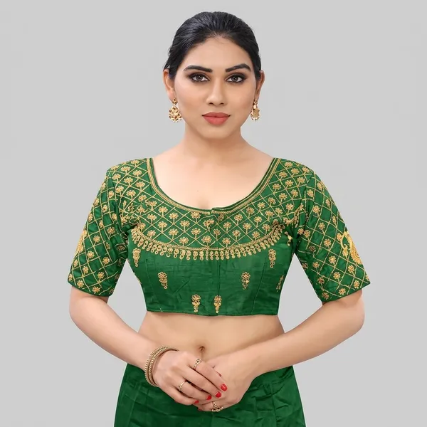 Green_Silk_Embroidered_Round_Neck_Blouse_For_Women