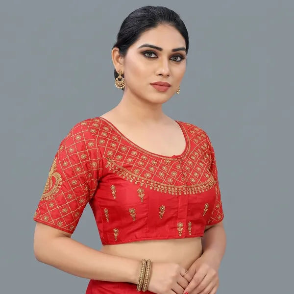 Red_Silk_Embroidered_Padded_Blouse_For_Women