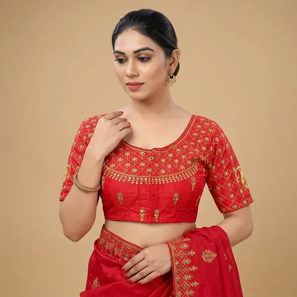 Red_Silk_Embroidered_Padded_Blouse_For_Women