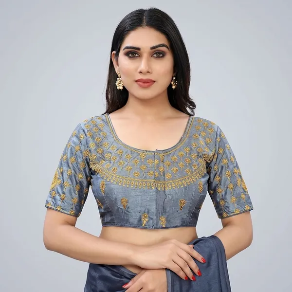 Grey_Silk_Embroidered_Padded_Blouse_For_Women