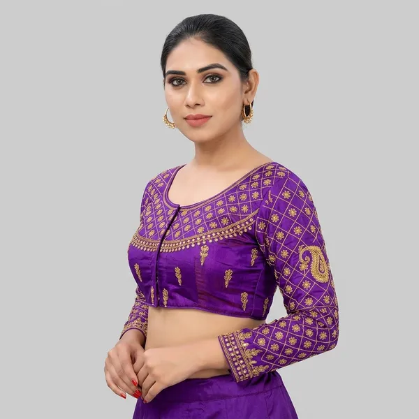 Purple_Silk_Embroidered_Round_Neck_Blouse_For_Women