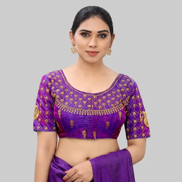 Purple_Silk_Embroidered_Round_Neck_Blouse_For_Women