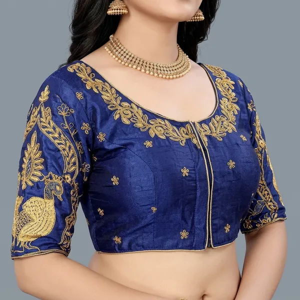 Navy_Blue_Silk_Embroidered_Padded_Blouse_For_Women