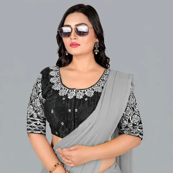 Black_Silk_Embroidery_Padded_Round_Neck_Blouse_For_Women