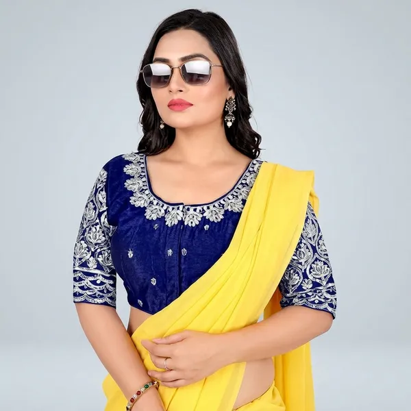Navy_Blue_Silk_Embroidery_Padded_Round_Neck_Blouse_For_Women