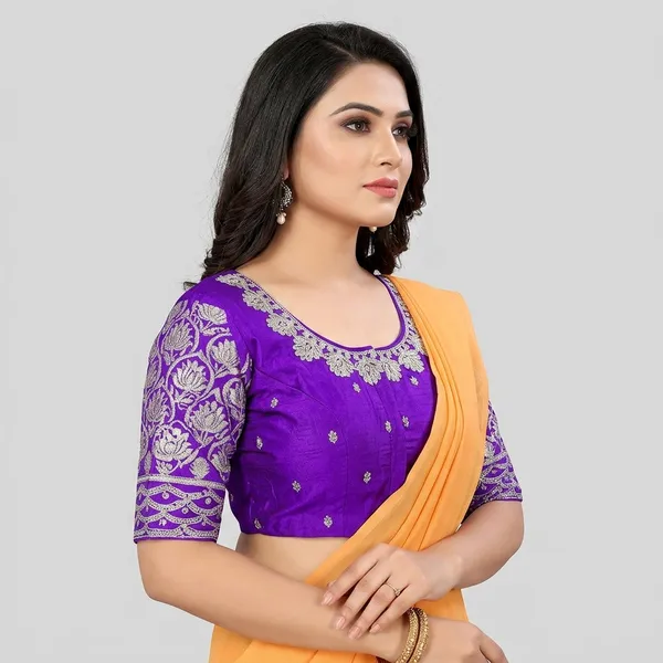 Purple_Silk_Padded_Round_Neck_Blouse_For_Women