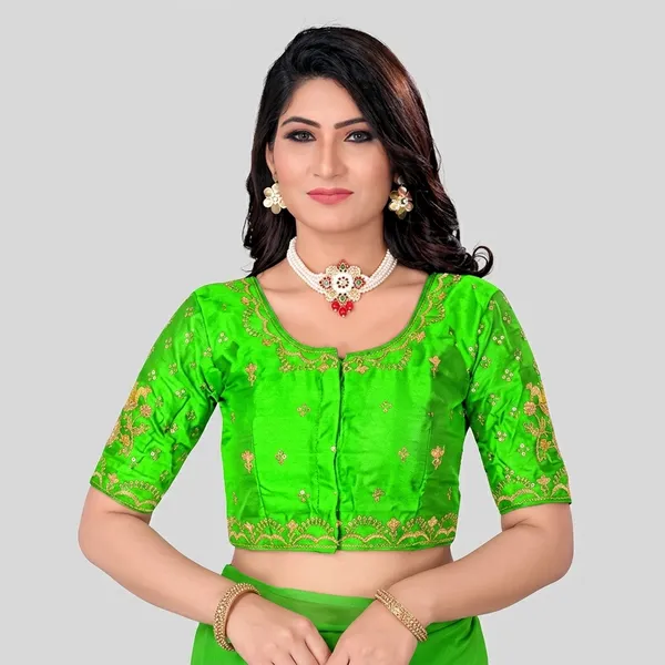 Mint_Green_Silk_Embroidered_Padded_Blouse_For_Women
