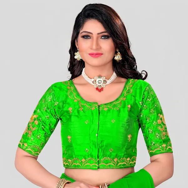 Mint_Green_Silk_Embroidered_Padded_Blouse_For_Women