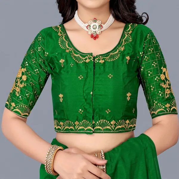 Green_Silk_Embroidered_Front_Open_Blouse_For_Women