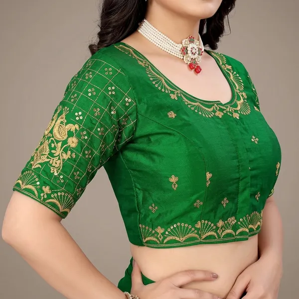 Green_Silk_Embroidered_Front_Open_Blouse_For_Women