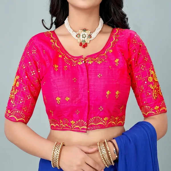 Pink_Silk_Embroidered_Padded_Blouse_For_Women