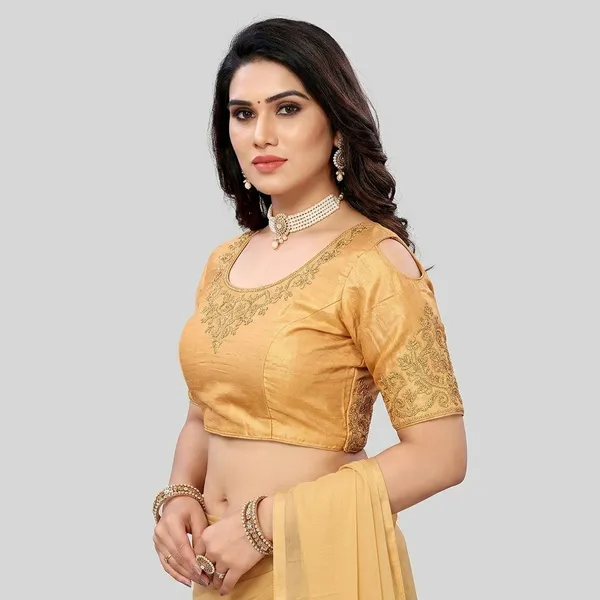 Golden_Silk_Short_Sleeve_Round_Neck_Blouse_For_Women