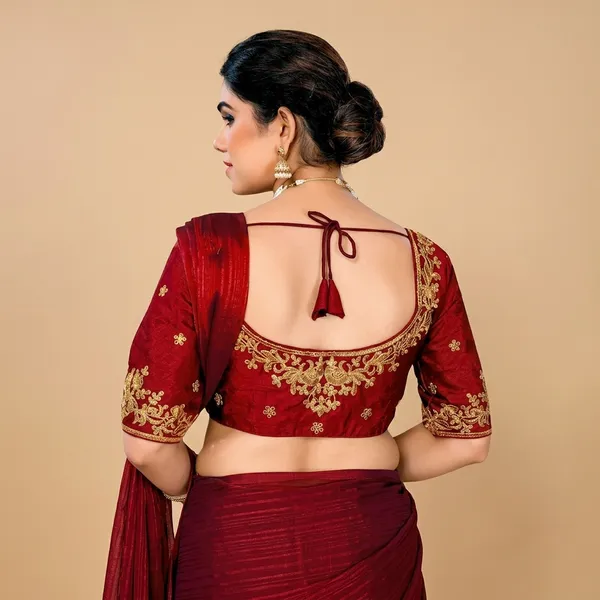 Maroon_Silk_Padded_Round_Neck_Blouse_For_Women