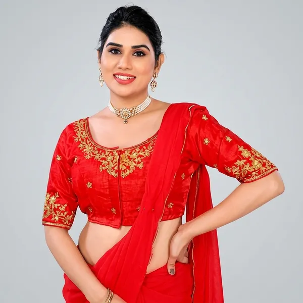 Red_Silk_Padded_Front_Open_Embroidered_Blouse_For_Women