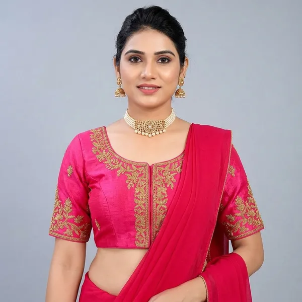 Pink_Silk_Padded_Front_Open_Embroidered_Blouse_For_Women