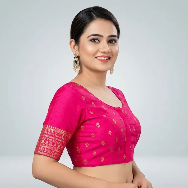 Pink_Silk_Padded_Hook_Closure_Blouse_For_Women