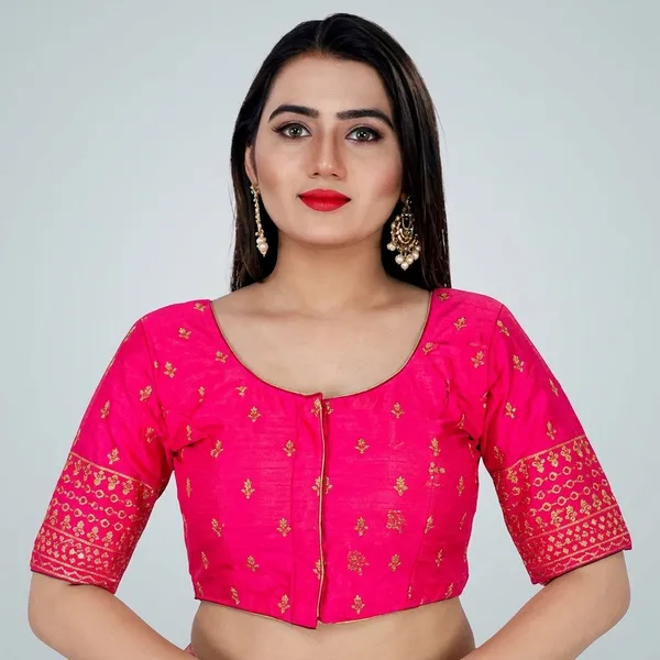 Pink_Silk_Padded_Hook_Closure_Blouse_For_Women