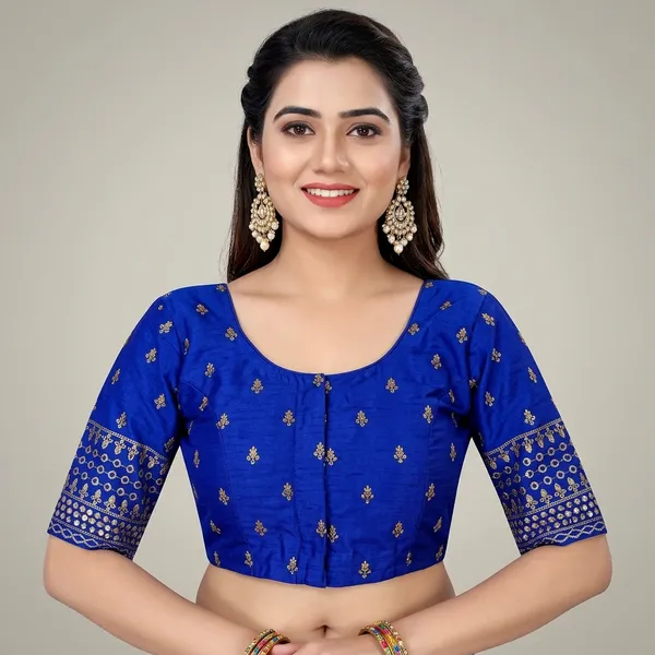 Blue_Silk_Embroidered_Padded_Blouse_For_Women