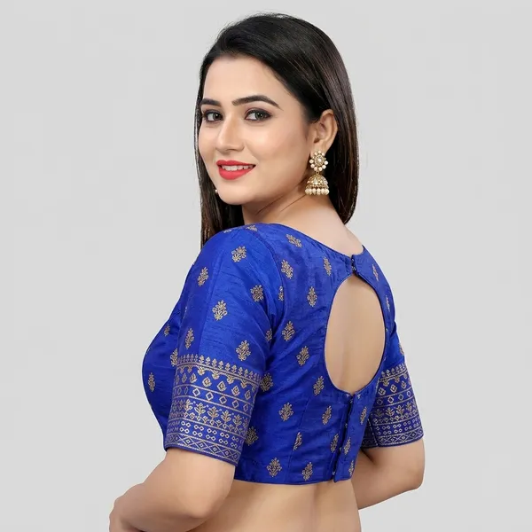 Blue_Silk_Embroidered_Padded_Blouse_For_Women