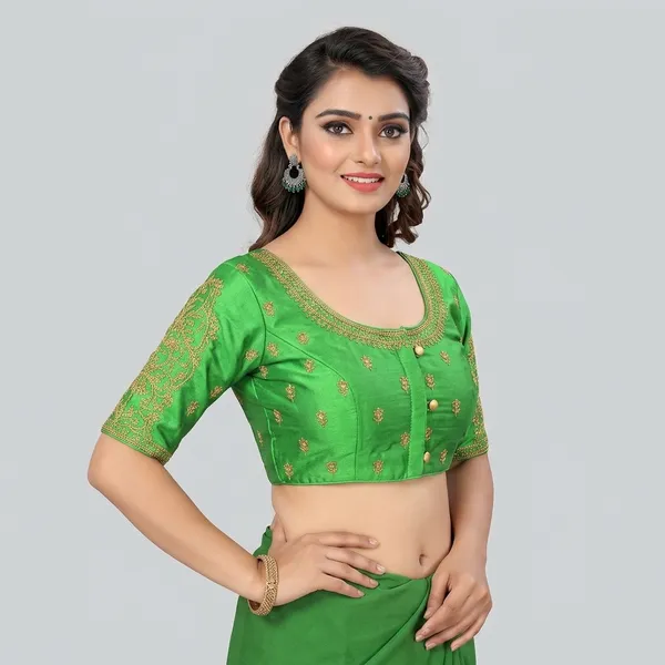 Mint_Green_Silk_Padded_Floral_Embroidered_Blouse_For_Women