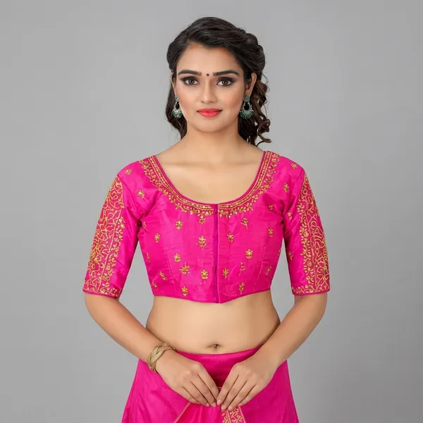 Pink_Silk_Embroidered_Padded_Blouse_For_Women