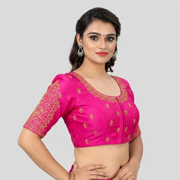 Pink_Silk_Embroidered_Padded_Blouse_For_Women