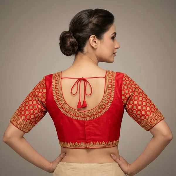 Red_Silk_Embroidered_Round_Neck_Blouse_For_Women