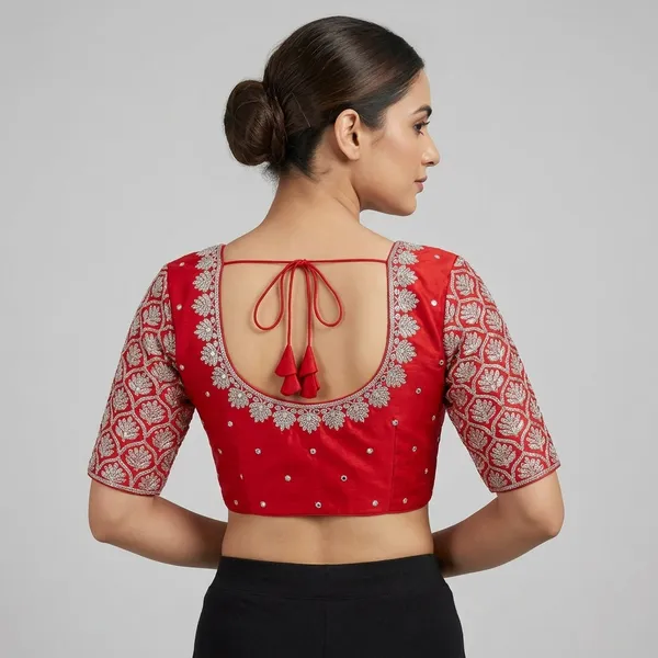 Red_Silk_Embroidered_Floral_Round_Neck_Blouse_For_Women
