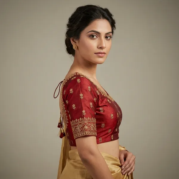 Maroon_Silk_Embroidered_Round_Neck_Blouse_For_Women