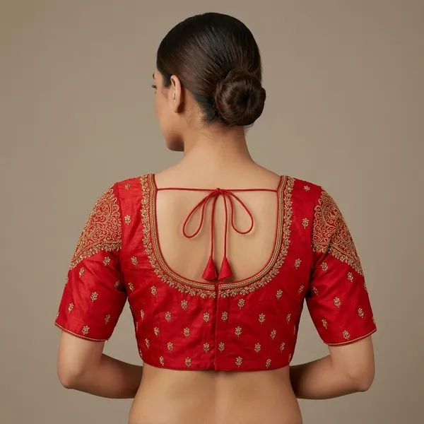 Maroon_Silk_Embroidered_Round_Neck_Blouse_For_Women